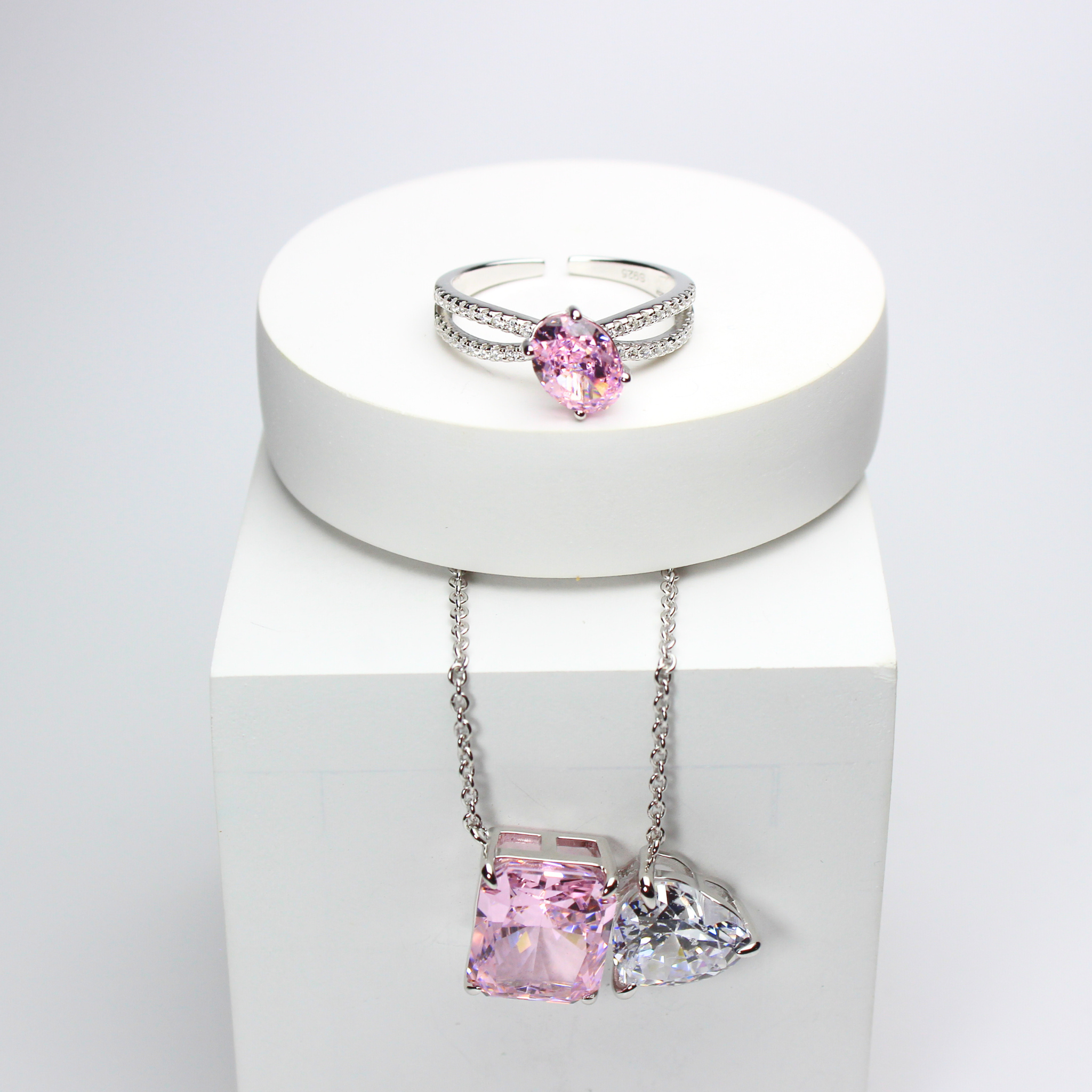 925 Sterling Silver PinkBlush Jewelry Set, Soft Pink Stone, Feminine & Delicate