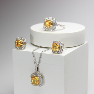 925 Sterling Silver Mimosa Jewelry Set, Bright Yellow Gemstone, Elegant & Trendy
