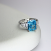 925 Sterling Silver Aqua Blue Ring, Ocean Blue Gemstone, Hypoallergenic & Tarnish-Free, Adjustable Silver Ring