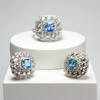 925 Sterling Silver Icy Blue Jewelry Set, Necklace, Earrings & Ring, Frosty & Elegant