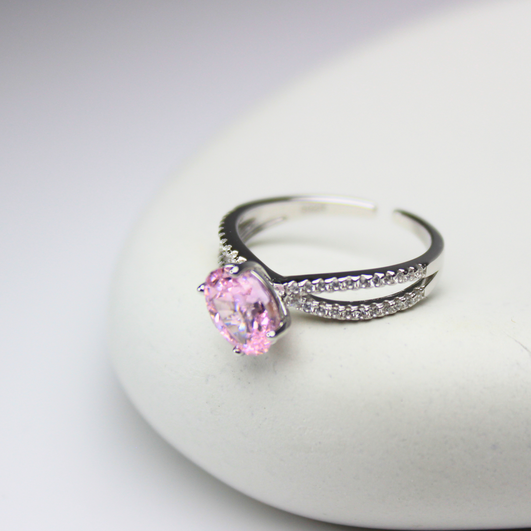 925 Sterling Silver PinkBlush Ring, Soft Pink Stone, Romantic & Delicate