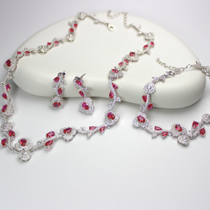 925 Sterling Silver Ruby Jewelry Set, Red Gemstone Necklace, Earrings & Bracelet, Hypoallergenic & Tarnish-Free Luxury Jewelry