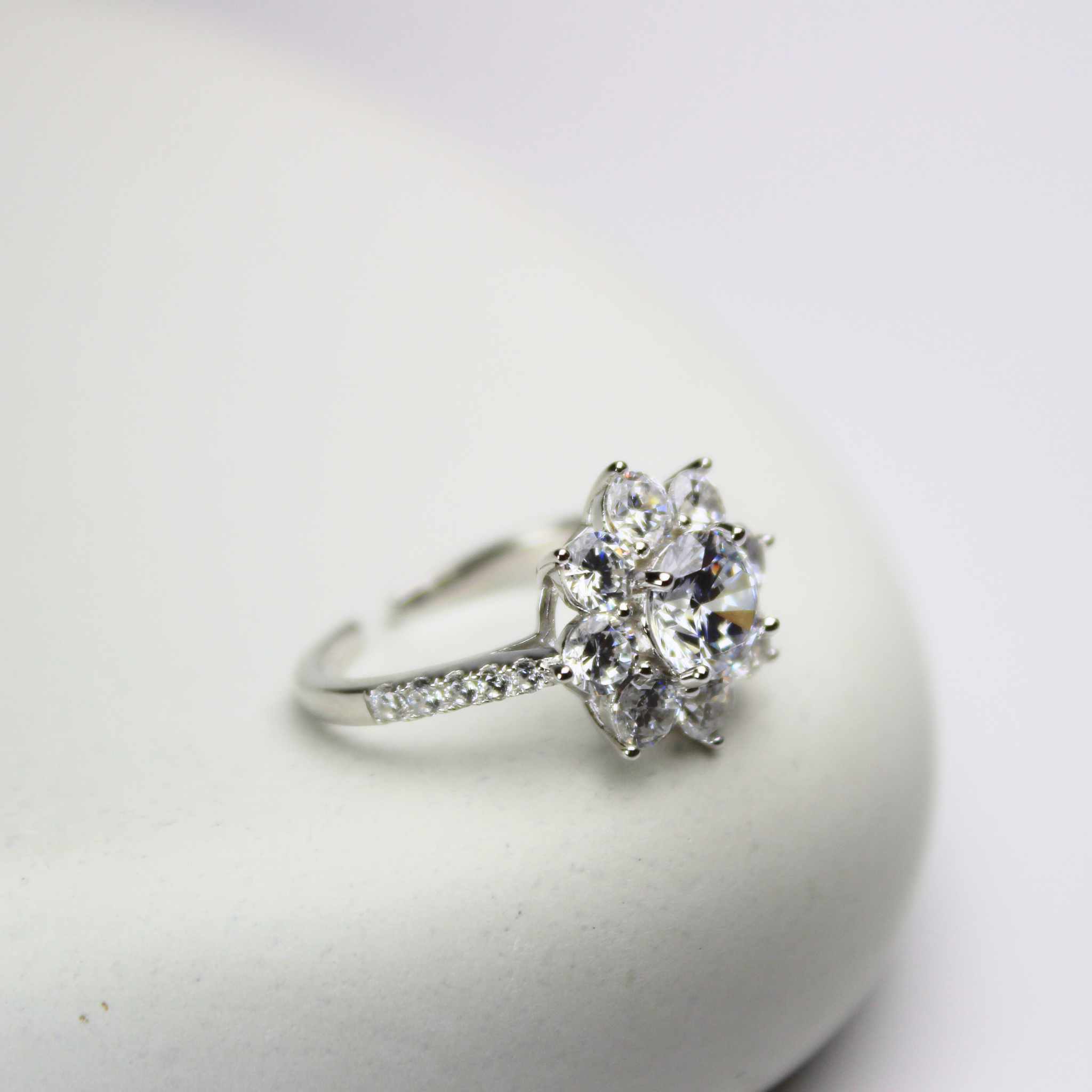 Elegant Flower Bloom Ring in 92.5 sterling silver, featuring a delicate floral design inspired by nature. Tarnish-free, hypoallergenic, and perfect for sensitive skin—symbolizing growth, beauty, and new beginnings.