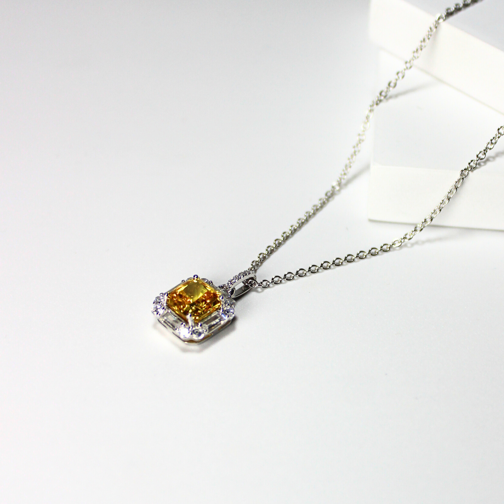 925 Sterling Silver Mimosa Necklace, Yellow Gemstone Pendant, Hypoallergenic & Tarnish-Free, Elegant Statement Jewelry