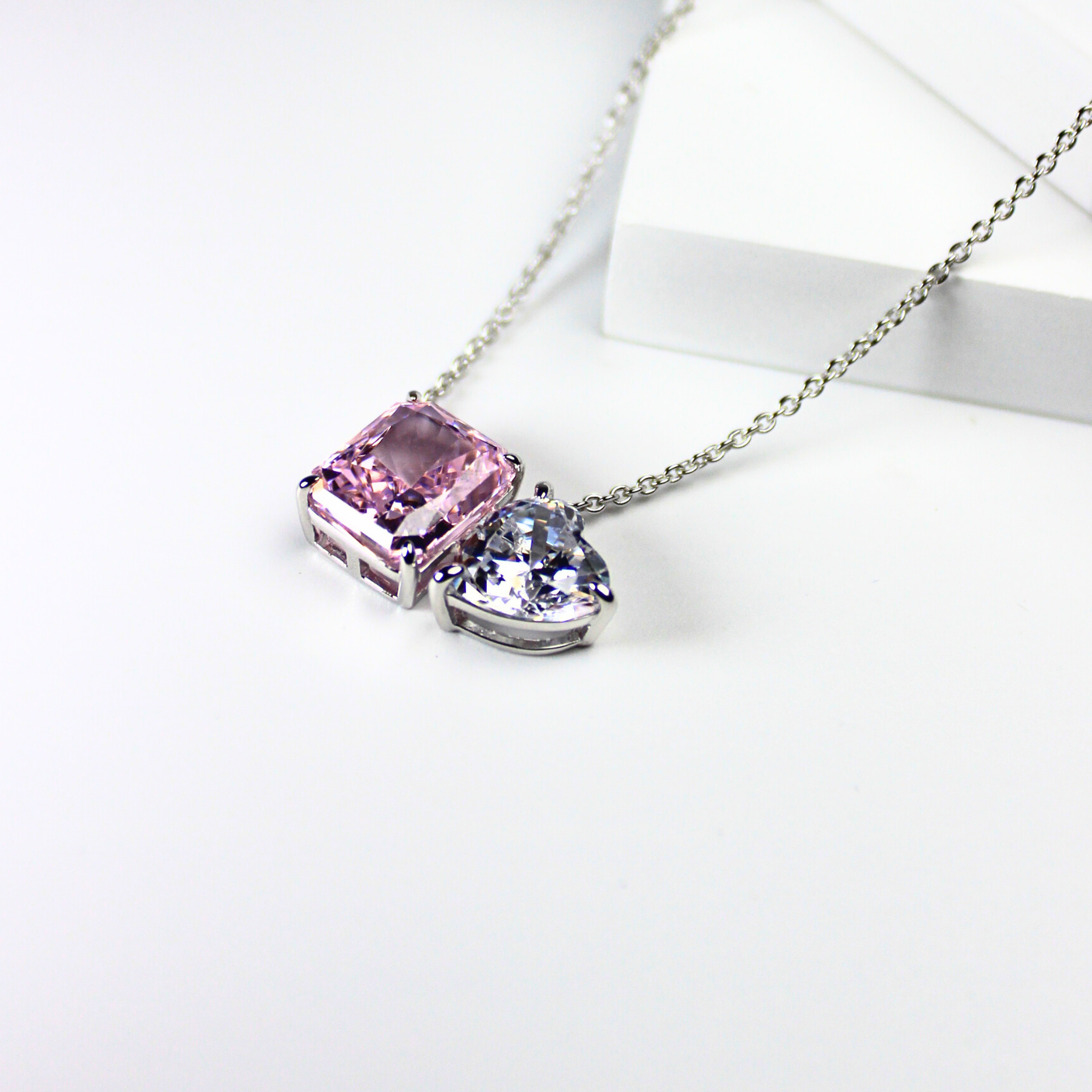925 Sterling Silver Pink Lume Necklace, Soft Pink Gemstone Pendant, Hypoallergenic & Tarnish-Free, Elegant Statement Jewelry