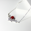 925 Sterling Silver Rosella Necklace, Rose Gemstone Pendant, Hypoallergenic & Tarnish-Free, Elegant Statement Jewelry
