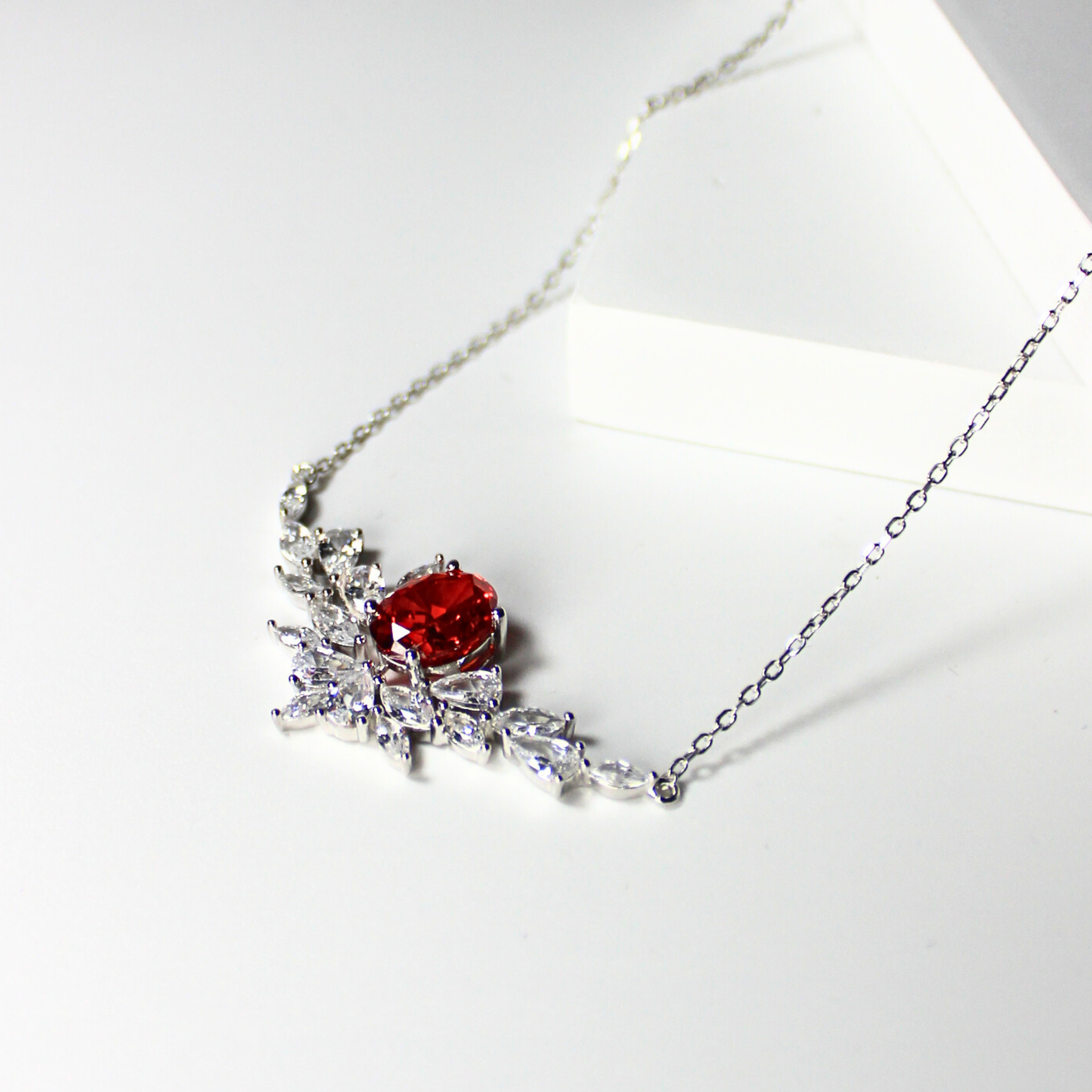 925 Sterling Silver Rosella Necklace, Rose Gemstone Pendant, Hypoallergenic & Tarnish-Free, Elegant Statement Jewelry