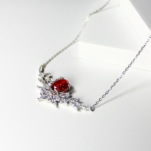 925 Sterling Silver Rosella Necklace, Rose Gemstone Pendant, Hypoallergenic & Tarnish-Free, Elegant Statement Jewelry