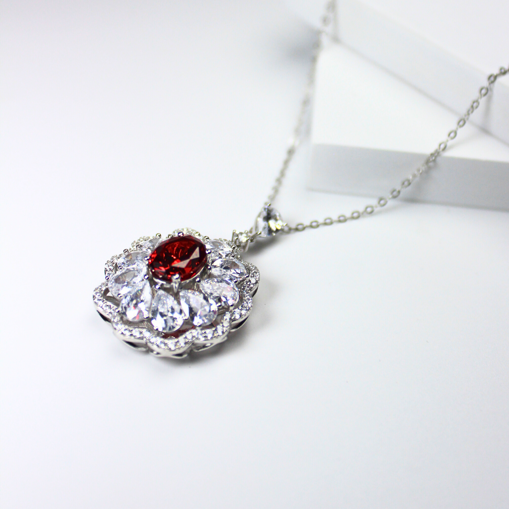 925 Sterling Silver Crimson Ruby Necklace, Bold & Fiery, Statement Jewelry