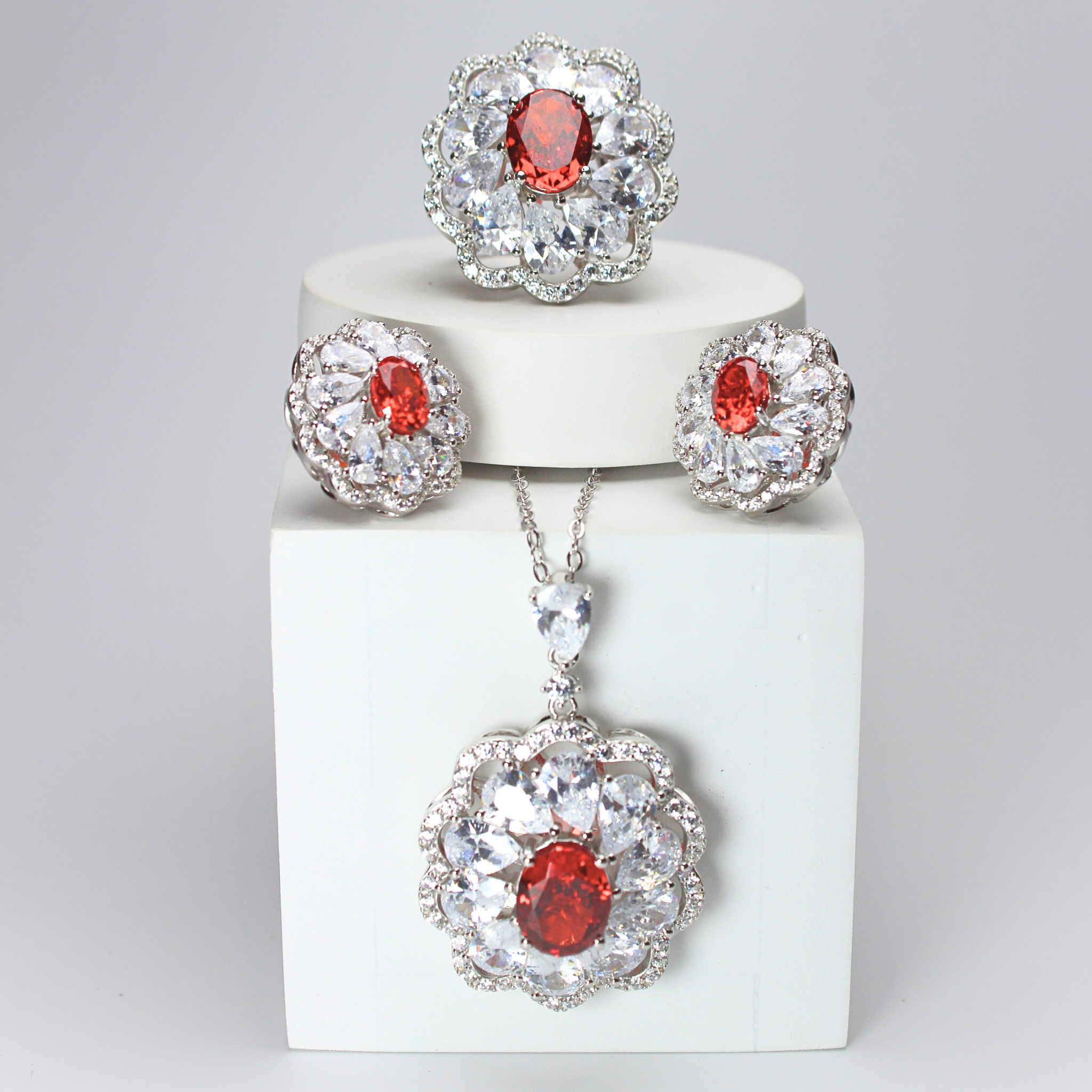 925 Sterling Silver Crimson Ruby Jewelry Set, Bold & Luxurious, Timeless Appeal