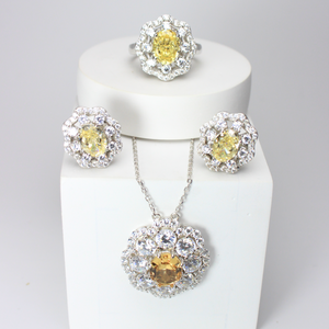 925 Sterling Silver Saffra Jewelry Set, Golden Glow, Elegant Necklace, Earrings & Ring, Hypoallergenic & Tarnish-Free Luxury Jewelry